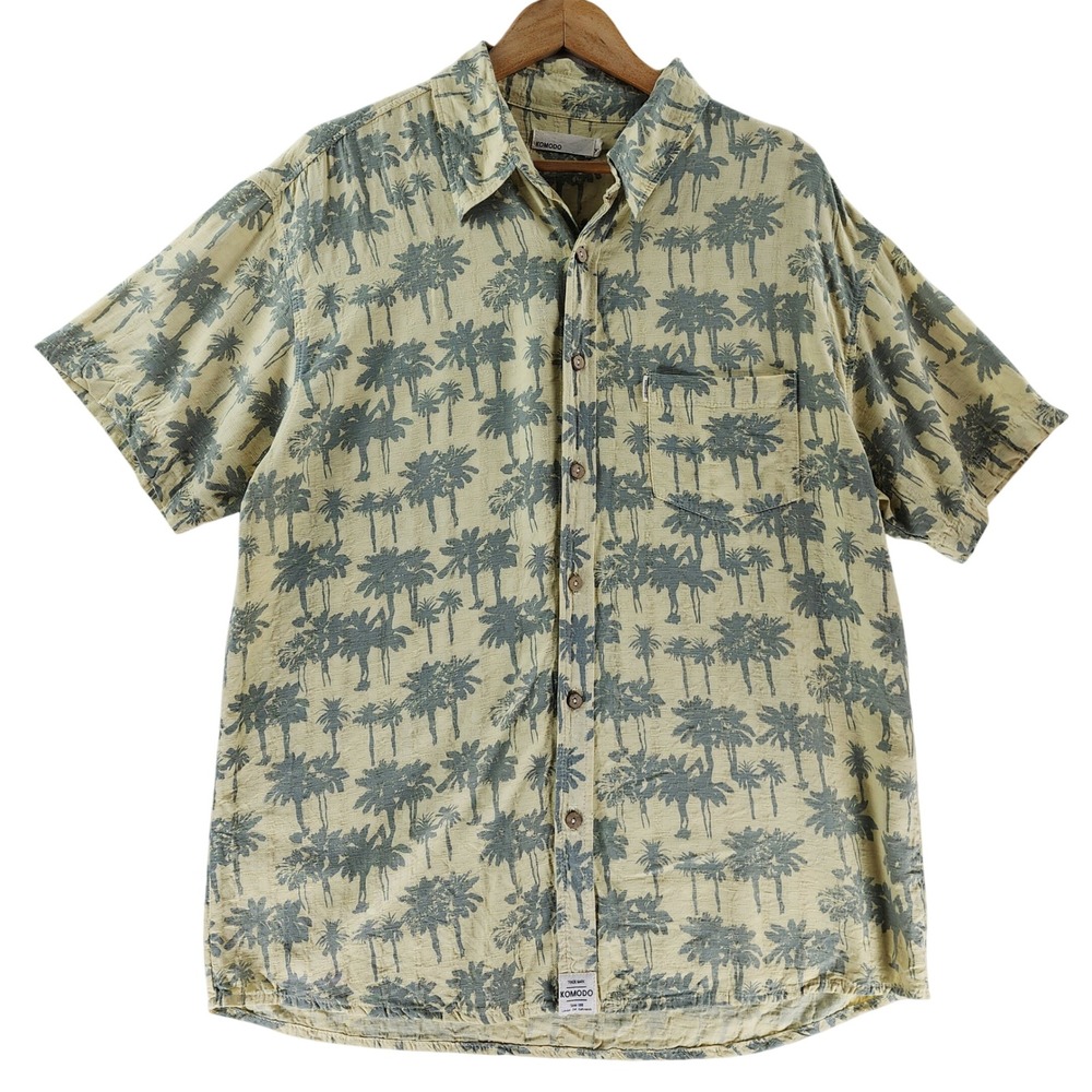 Komodo Mens XL Hawaiian Shirt 100% Rayon Palm Tree Handmade Bali Indonesia